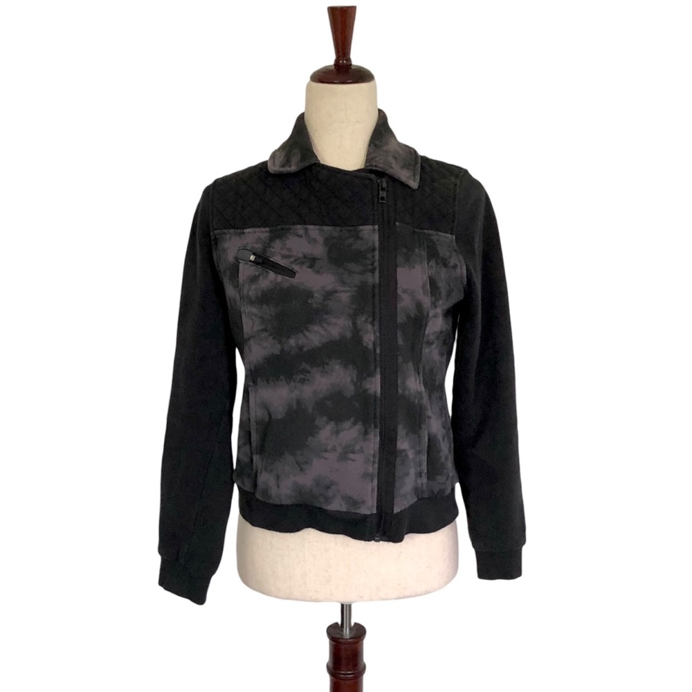 Hurley Women’s Knit Quilted Asymmetric Zip Moto Jacket, Black Grey Size XS